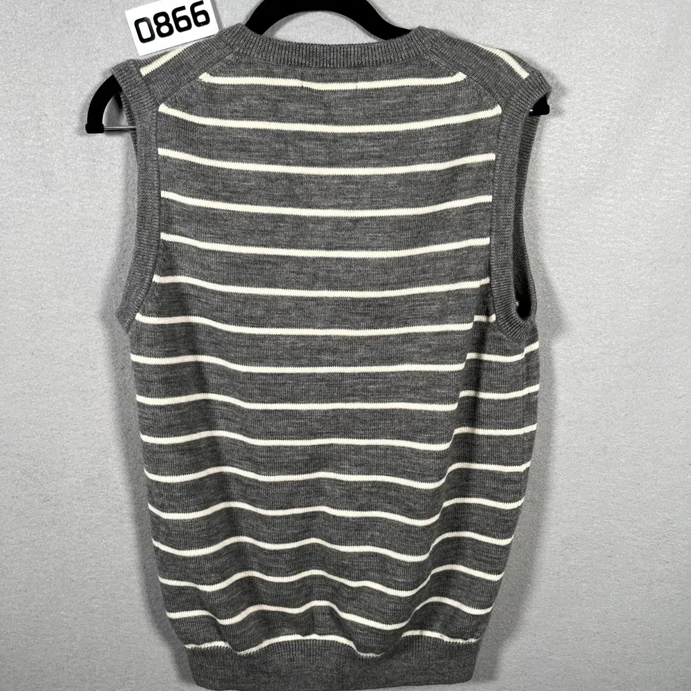 Express Design Studio‎ Sweater Vest Mens S Gray White Striped Tight Knit V Neck